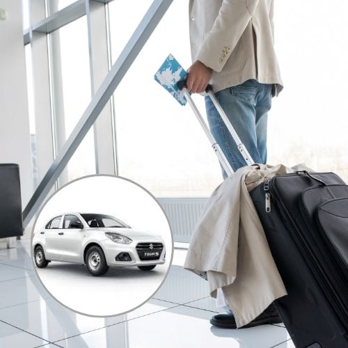 A professional airport transfer car service in Goa, featuring a clean, comfortable vehicle ready to pick up passengers from the airport.