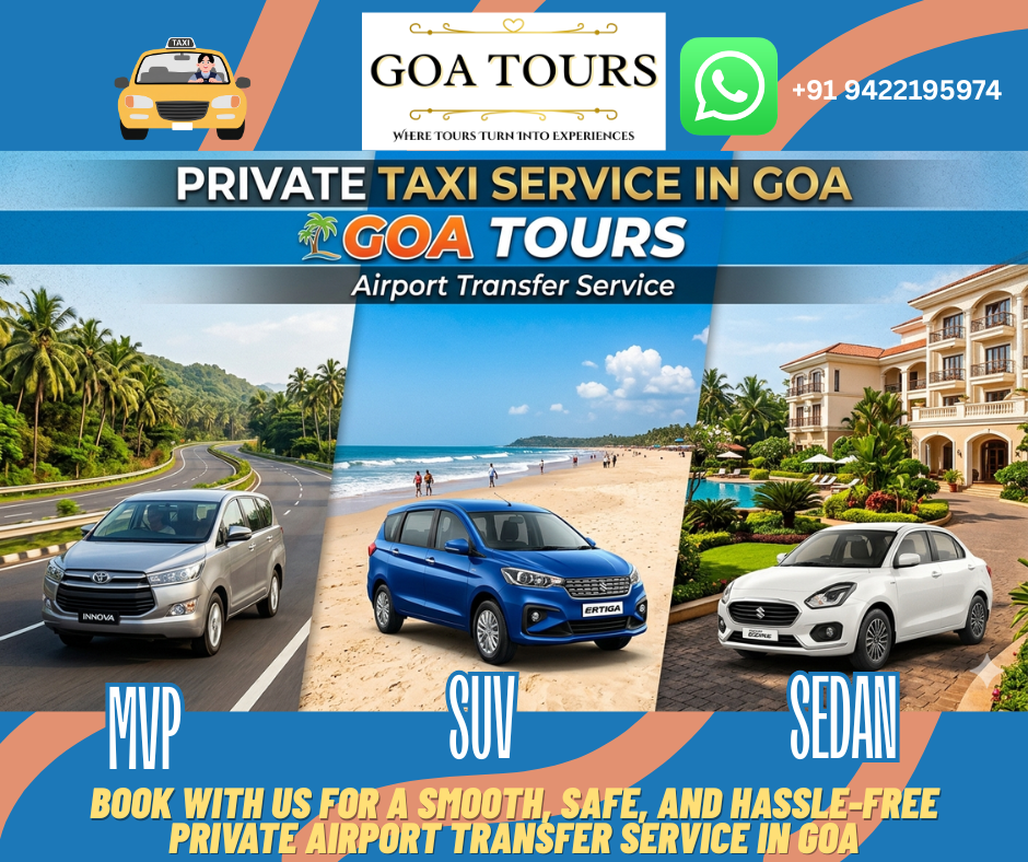Private airport transfer service in Goa with comfortable cars, professional drivers, and timely pickup for a hassle-free travel experience. 