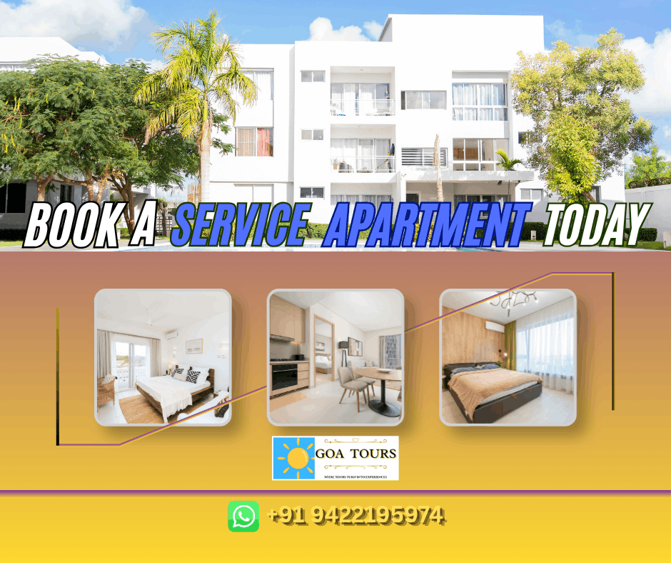 Luxury service apartment rental in Goa featuring a modern fully furnished living space with comfortable interiors, spacious rooms, modern amenities, and a relaxing holiday atmosphere. Ideal for short-term vacations, business travelers, families, and long-stay guests seeking comfortable accommodation in Goa.