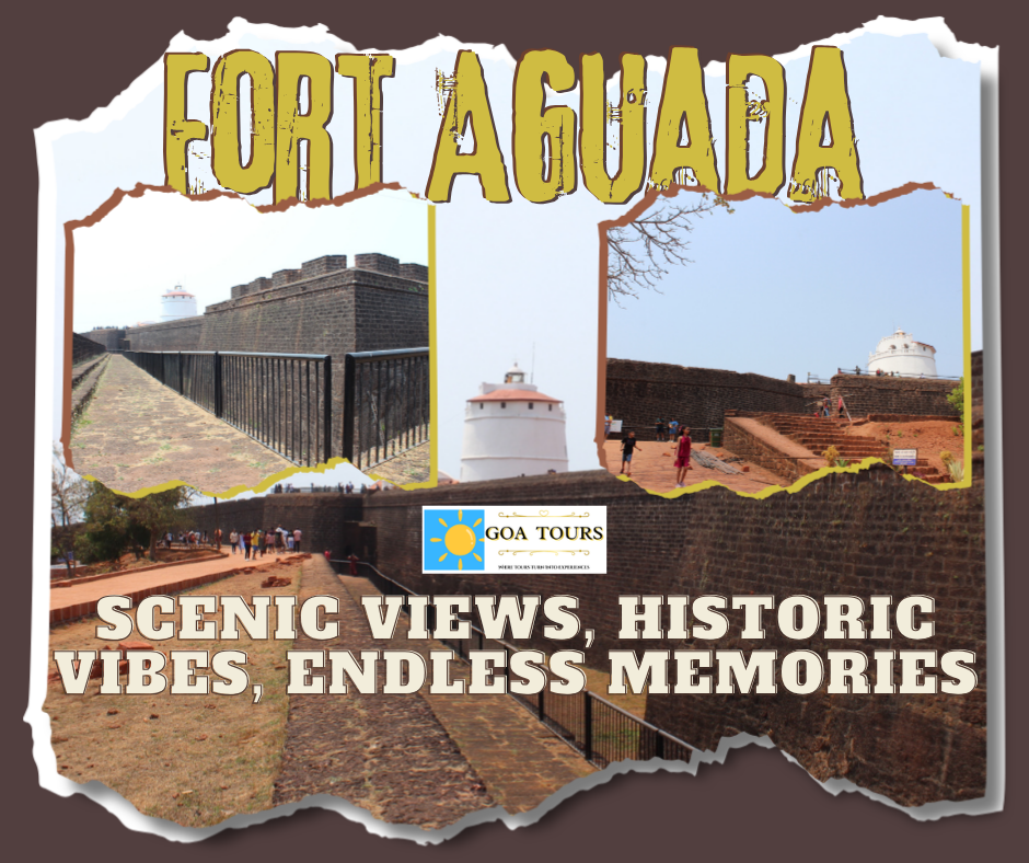 Goa Historic Fort Aguada and Aguada Lighthouse overlooking the Arabian Sea in North Goa, featuring Portuguese architecture, stone fort walls, scenic coastal views, and a popular tourist attraction near Candolim Beach.