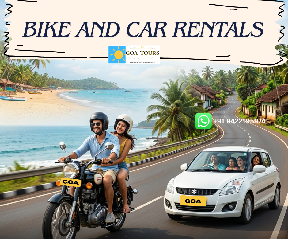 Bike and car rental services in Goa offering reliable, well-maintained, and comfortable self-drive vehicles for tourists and business travelers. Convenient pickup and drop facilities, affordable pricing, and a wide range of vehicles ensure a smooth and hassle-free travel experience across Goa.